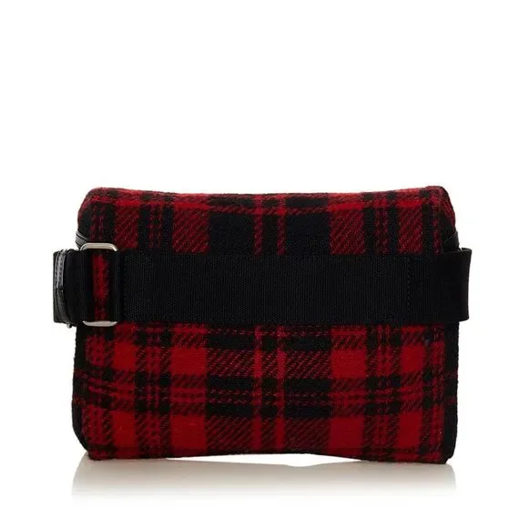 Saint Laurent Tartan Check Waist Bag Body Bag Red Black Wool Leather - Picture 3 of 8